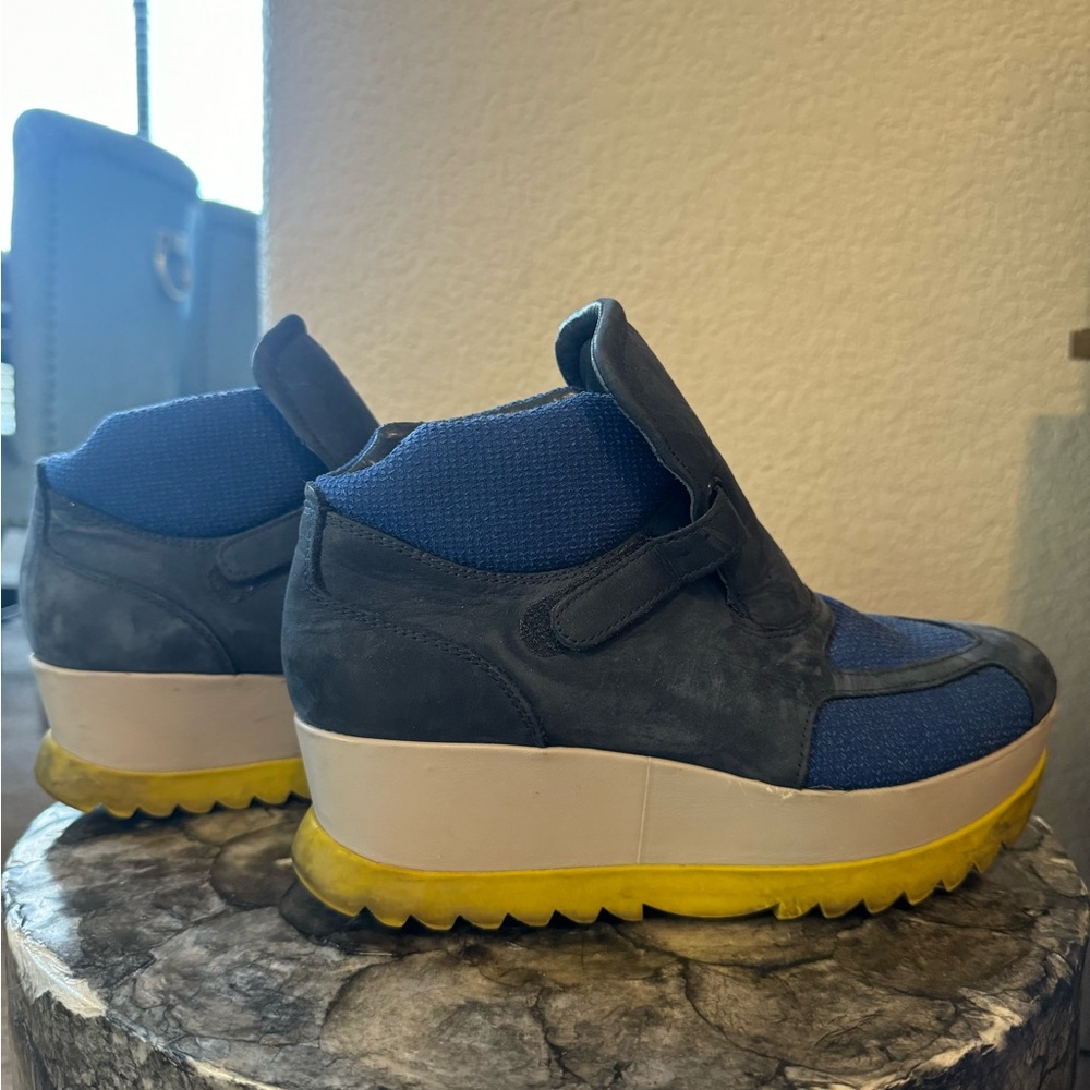 Camper Blue and Gray Ankle Boots with Yellow Soles